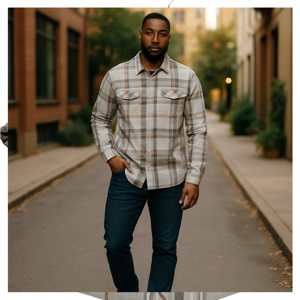 O'Neill Gray and Tan Plaid Shirt